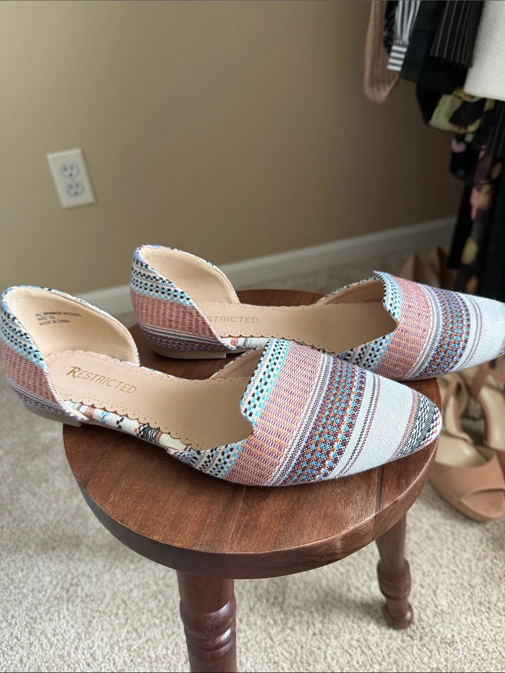 Restricted Womens Multicolor Striped D'Orsay Flats - Pink, Blue, Cream